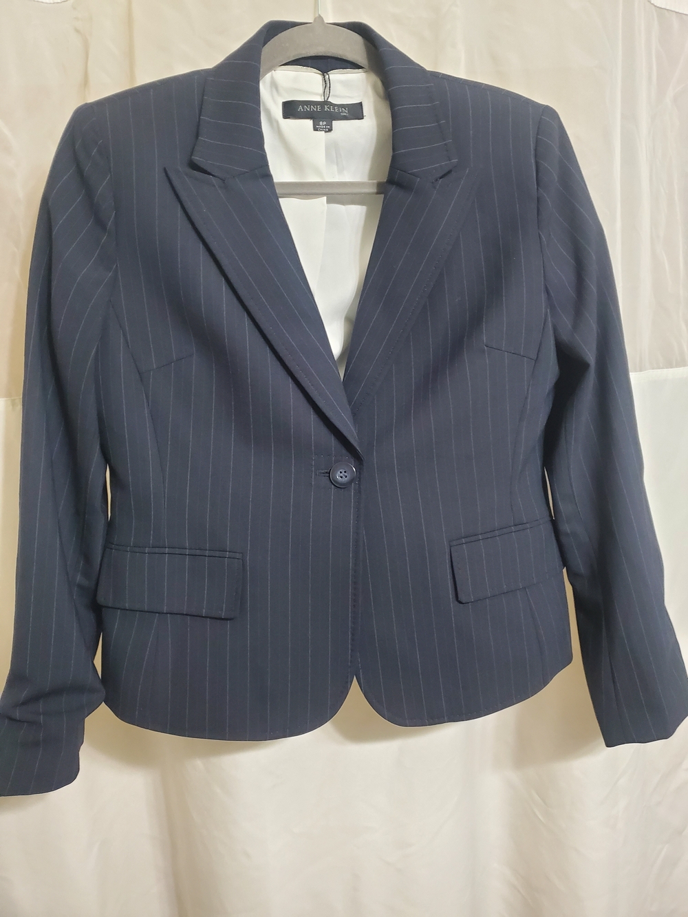Anne Klein Navy Pinstripe Single-Button Blazer